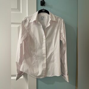 Brooks Brothers Womens Sz 2 White Purple Stripe Non-Iron French Cuff Dress Shirt